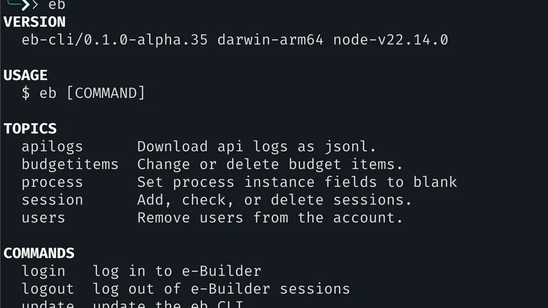 Terminal window showing eB CLI automation process